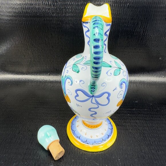 Vintage Hand Made Italian Deruta Pottery Jug Pitcher Decanter Pitcher W Stopper - Picture 15 of 16